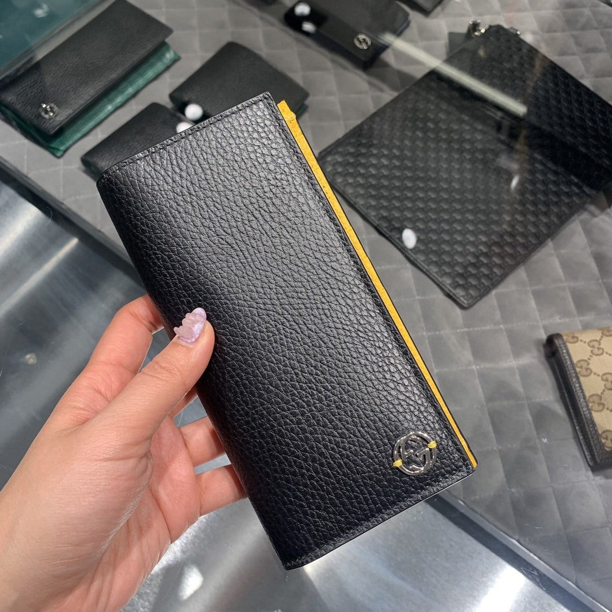 *@Gucci Long Wallet 男女款拼色銀扣長夾/P230