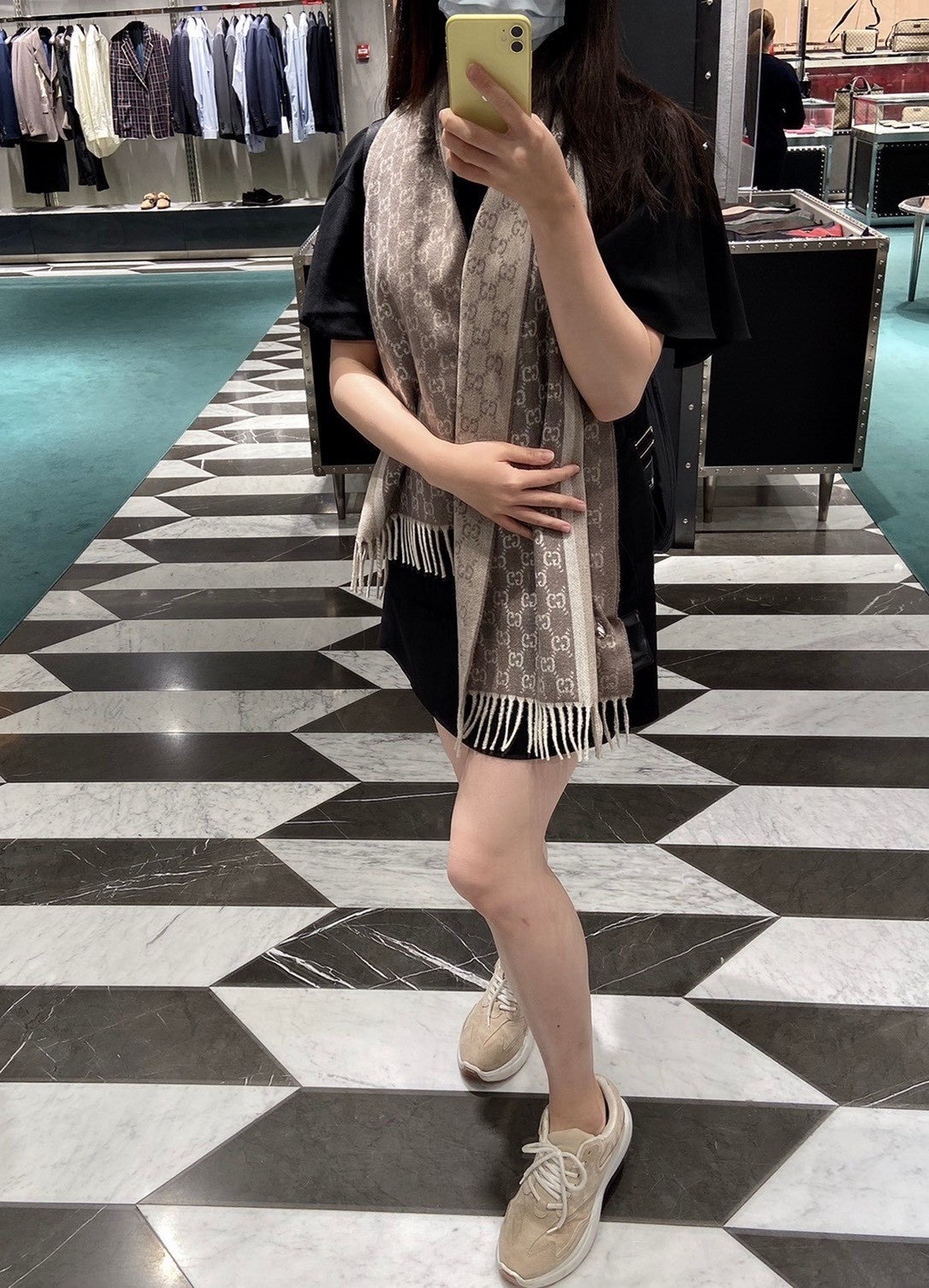 *@Gucci Wool Scarf  男女款邊飾羊毛厚長條圍巾/P220