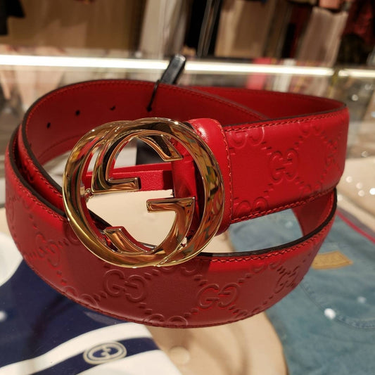 @Gucci Embossed Belt 女款雙G扣壓紋皮帶/P215
