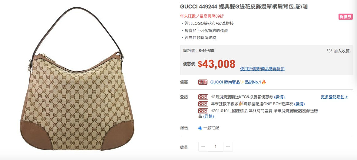 @Gucci Canvas Hobo 老花肩背包/P565