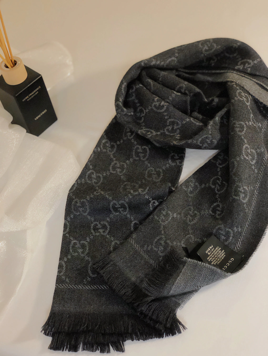 *現貨*Gucci Scarf Long 正反雙色羊毛長條圍巾-黑/210 🉐9800