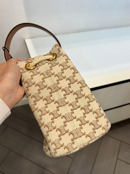 @Celine Outlet Teen Bucket 凱旋門白老花水桶包