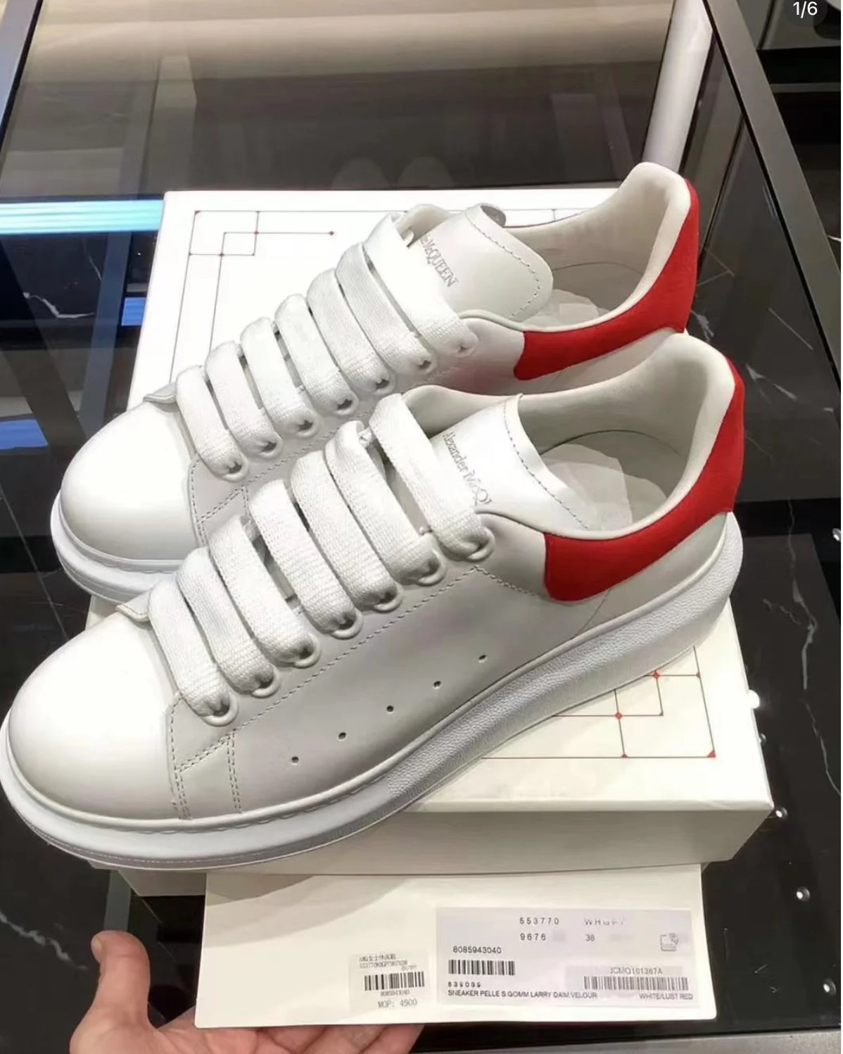 @McQueen Sneakers 女款紅尾綁帶小白鞋/450P315 🔔限時折🉐14980