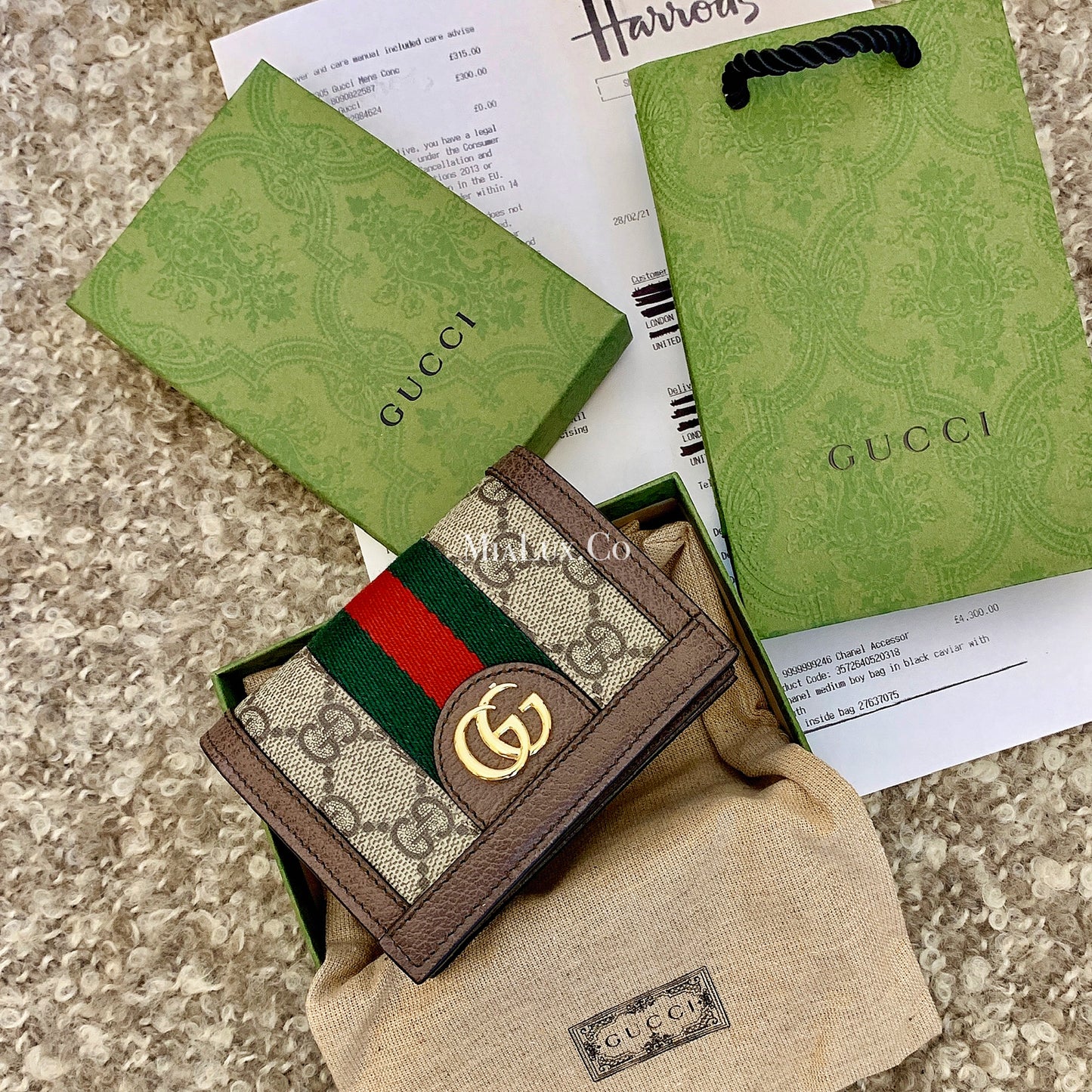 Gucci Ophidia GG Canvas Card Case Wallet 老花雙開卡包短夾 523155 *£335