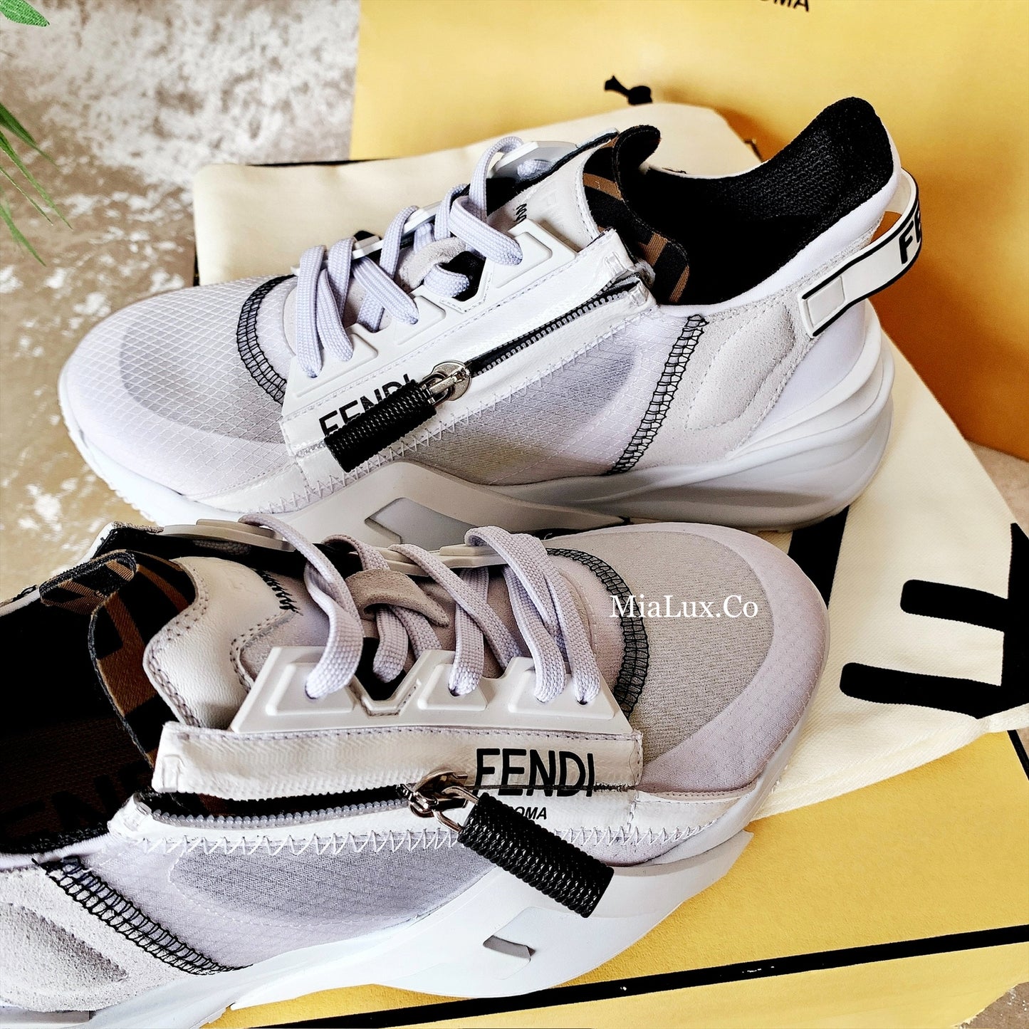 FENDI✨ FLOW White Nylon and Suede Low Top *£680