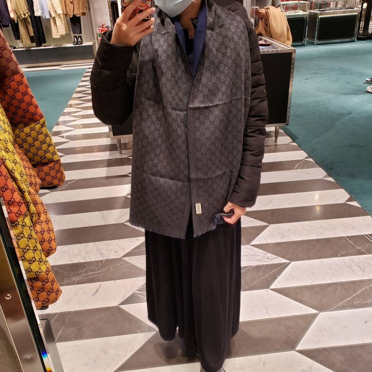 @Gucci Wool Scarf 花紋拼色羊毛長條圍巾/P210