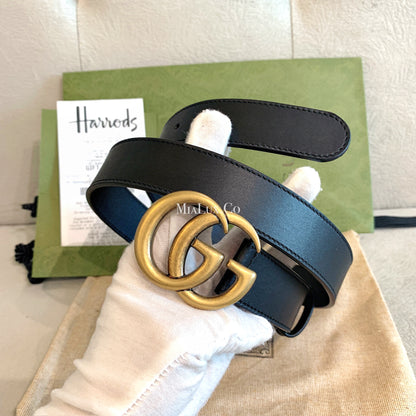 Gucci▪️Leather Belt with Double G Buckle 經典3cm雙G古銅金皮帶 * £ 360