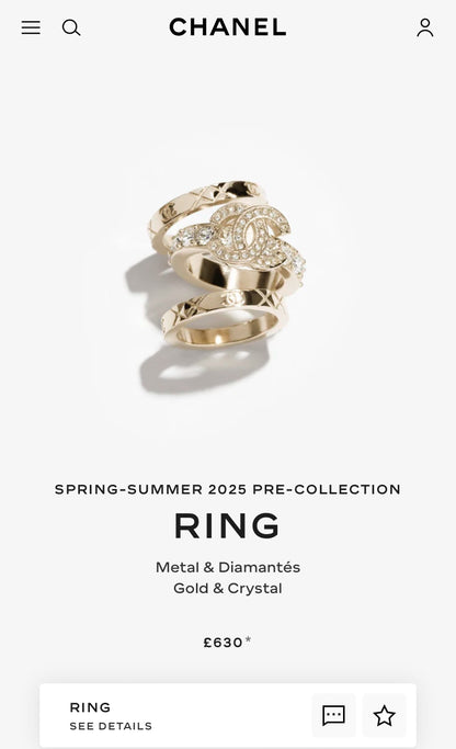Chanel Ring 25年春夏戒指/630 🉐27460🇬🇧