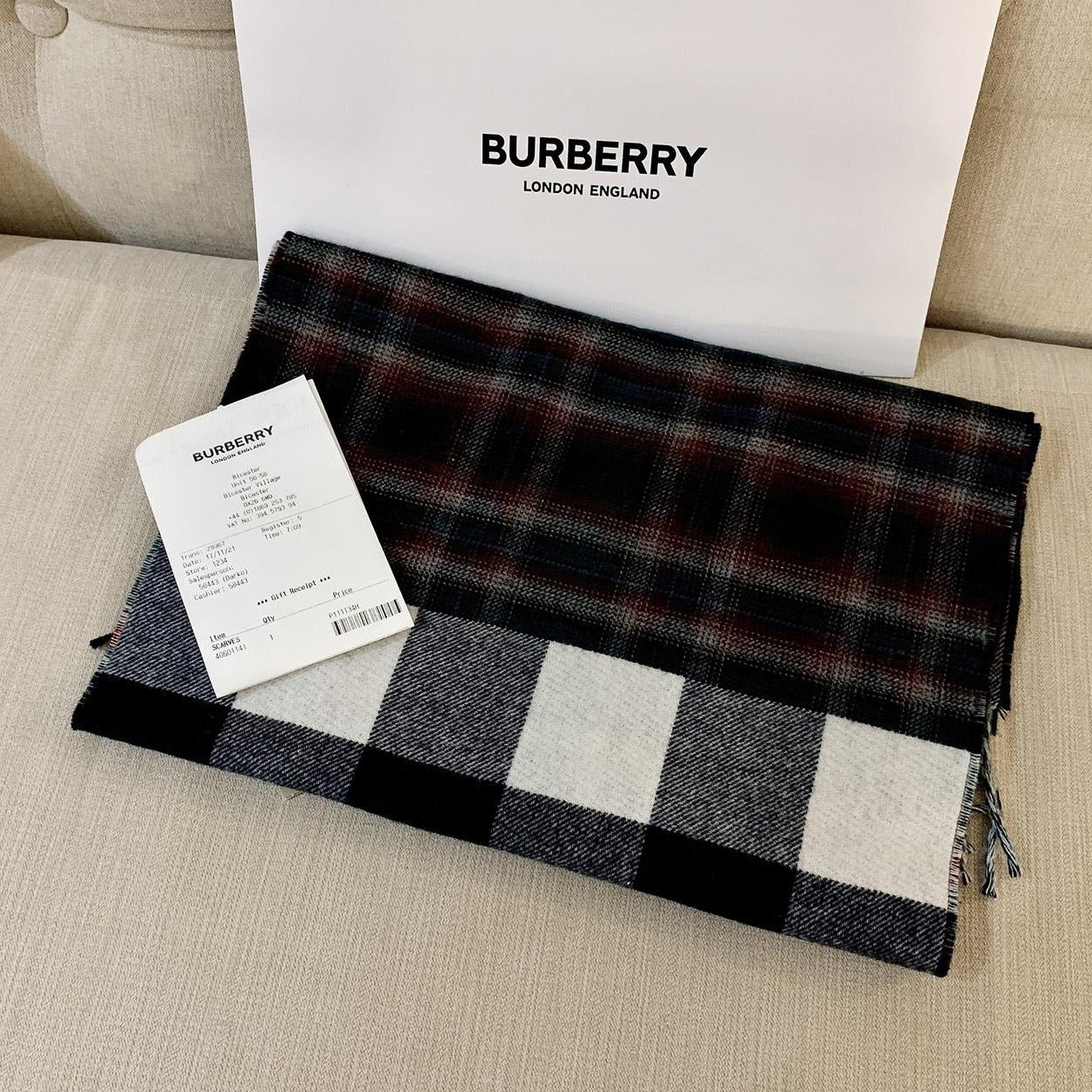 @Burberry Check Scarf 雙面格紋拼接羊毛圍巾/P149 🔥下殺🉐8210