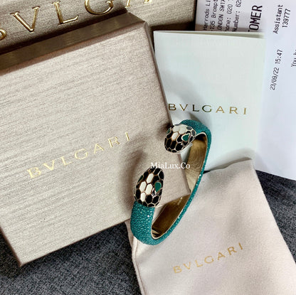 Bvlgari✨ SERPENTI FOREVER LEATHER BRACELET 雙蛇頭皮邊手環37040 * £440