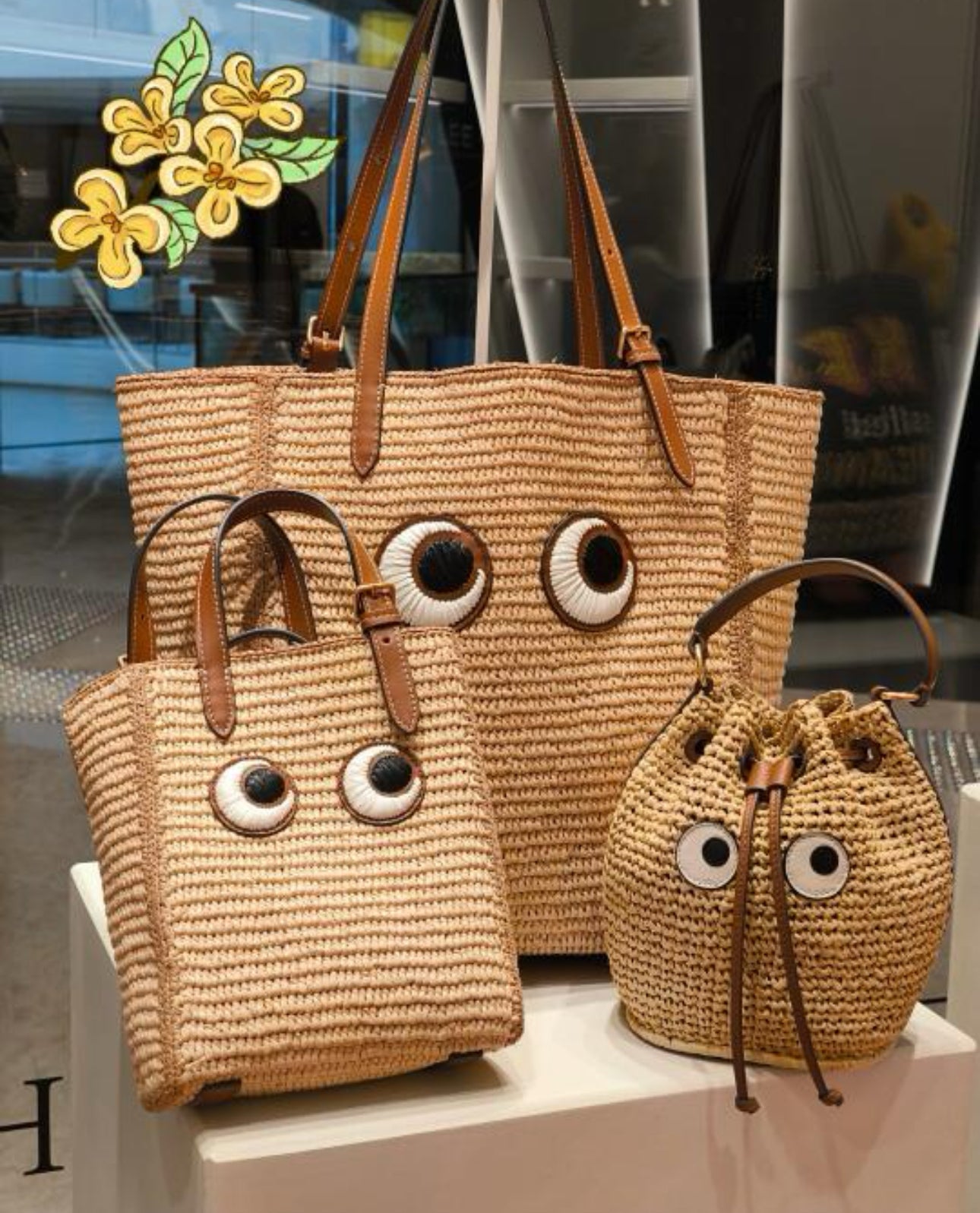 Anya Hindmarch Raffia Eyes Mini 草編側背托特包/465 🉐19600