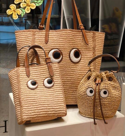 Anya Hindmarch Raffia Eyes Drawstring 大眼睛草編水桶包/425L262 ㊙️折扣🉐11000💰