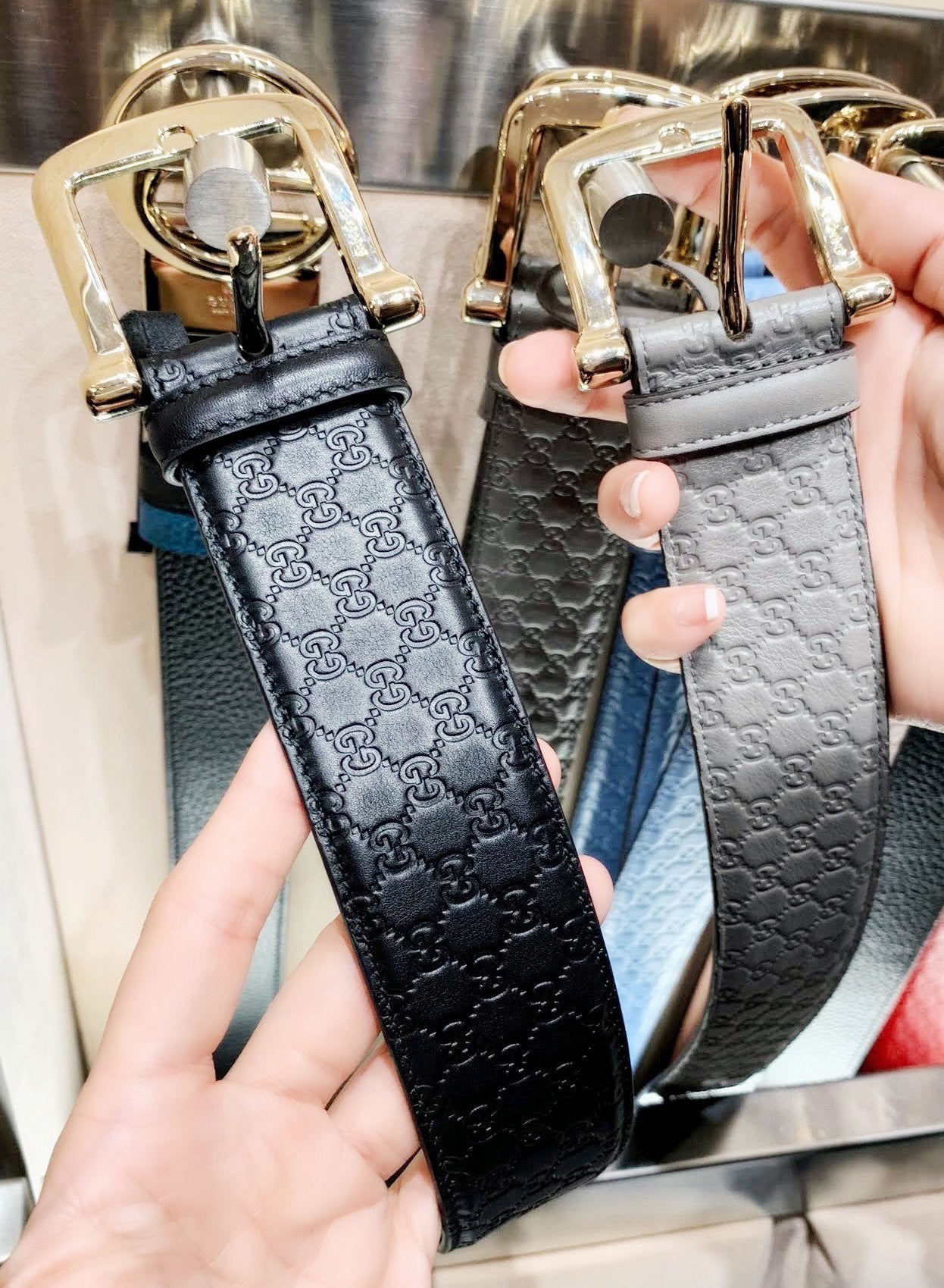 @Gucci Embossed Belt 女款壓紋馬蹄方頭皮帶/P165