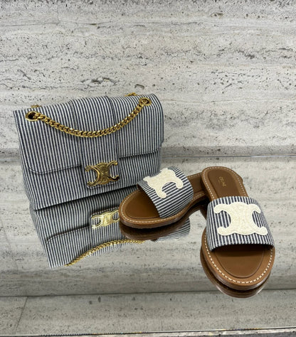 Celine Lympia Mule 帆布條紋拖鞋/590E650 🉐23750🇪🇺