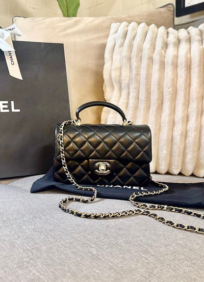 *現貨*CHANEL 24A CF20 HANDLE MINI 大迷你提把口蓋包 香檳淡金釦  P180000 /T218000