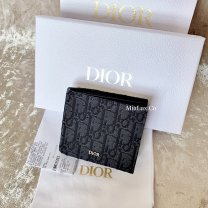 Dior Oblique Jacquard 男女款黑緹花雙開短夾/420E460 🉐16000🇪🇺🏷