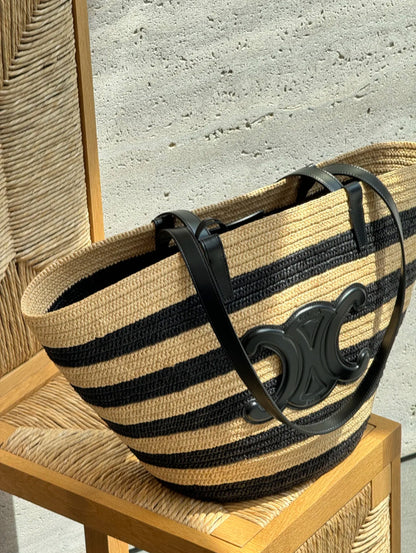 Celine Striped Couffin Panier 條紋拉菲草編包/1650E1800 🉐64000🇪🇺