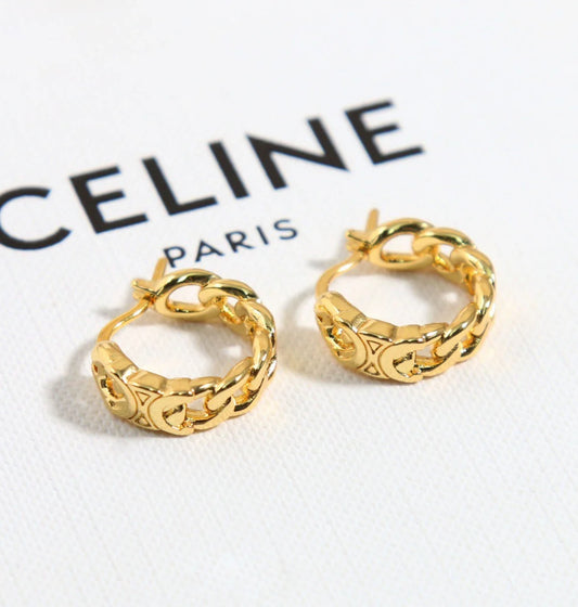 Celine Triomphe Small Gourmette Hoops 金色圈型耳環/365E390 🉐14650🇪🇺