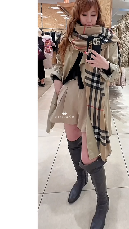 @Burberry▪️Check 大款格紋羊絨圍巾-奶茶/520P345 🔥下殺🉐16530