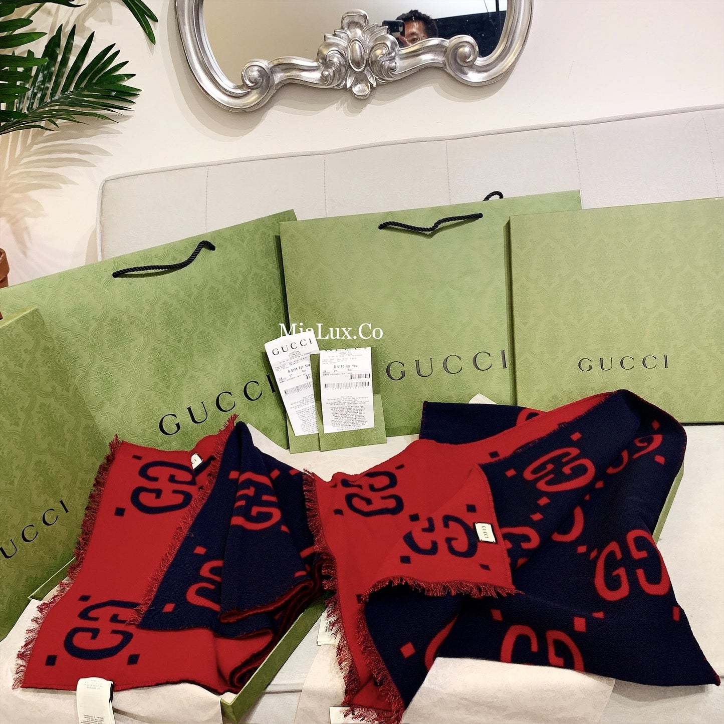 Gucci Jacquard Wool Scarf 厚雙面羊毛圍巾 *£385