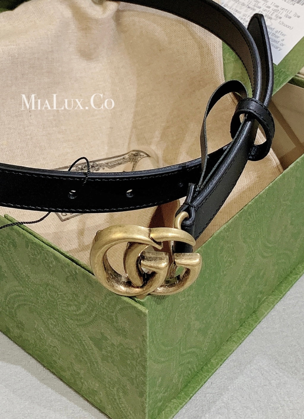 Gucci▪️LEATHER BELT WITH DOUBLE G BUCKLE 細版2cm雙G古銅金皮帶 * £ 320