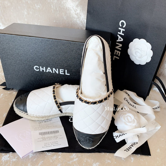 CHANEL✨ LEATHER ESPADRILLES 女款經典格紋牛皮漁夫鞋 -