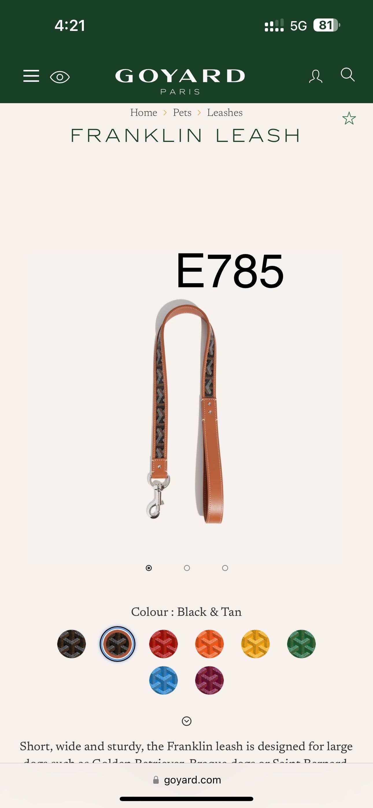 Goyard Franklin Leash 寵物牽引繩/E785 🍀🉐32400🇪🇺