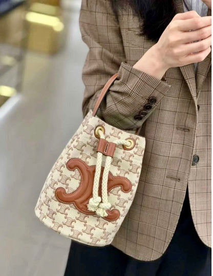 @Celine Outlet Teen Bucket 凱旋門白老花水桶包