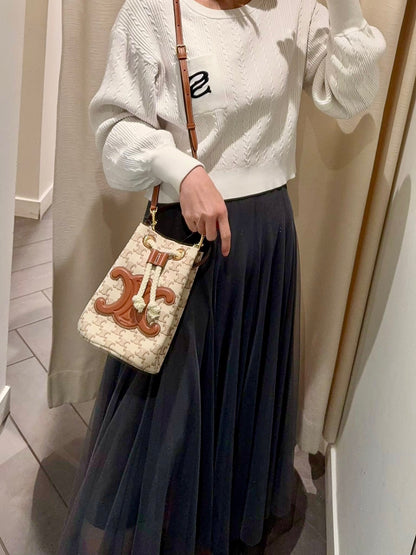 @Celine Outlet Teen Bucket 凱旋門白老花水桶包