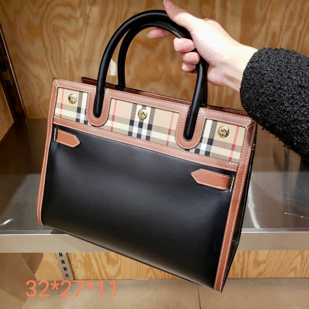 @Burberry Title Tote S 小款格紋拼皮多層托特包/P995 🔥下殺🉐45780