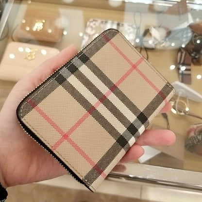 @Burberry Check and Leather Zip 格紋拉鏈短夾/P210 🔥下殺🉐11000