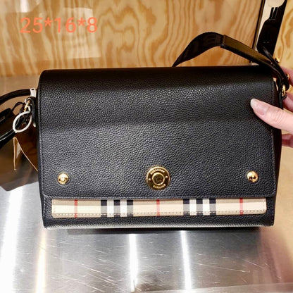 Burberry Note 格紋拼皮翻蓋側背包/1150H1035 💚折扣🉐42400