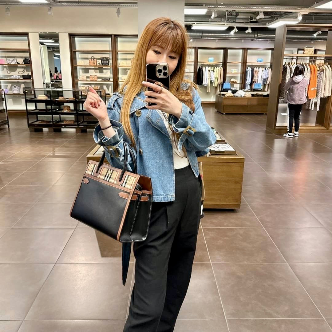 @Burberry Title Tote S 小款格紋拼皮多層托特包/P995 🔥下殺🉐45780