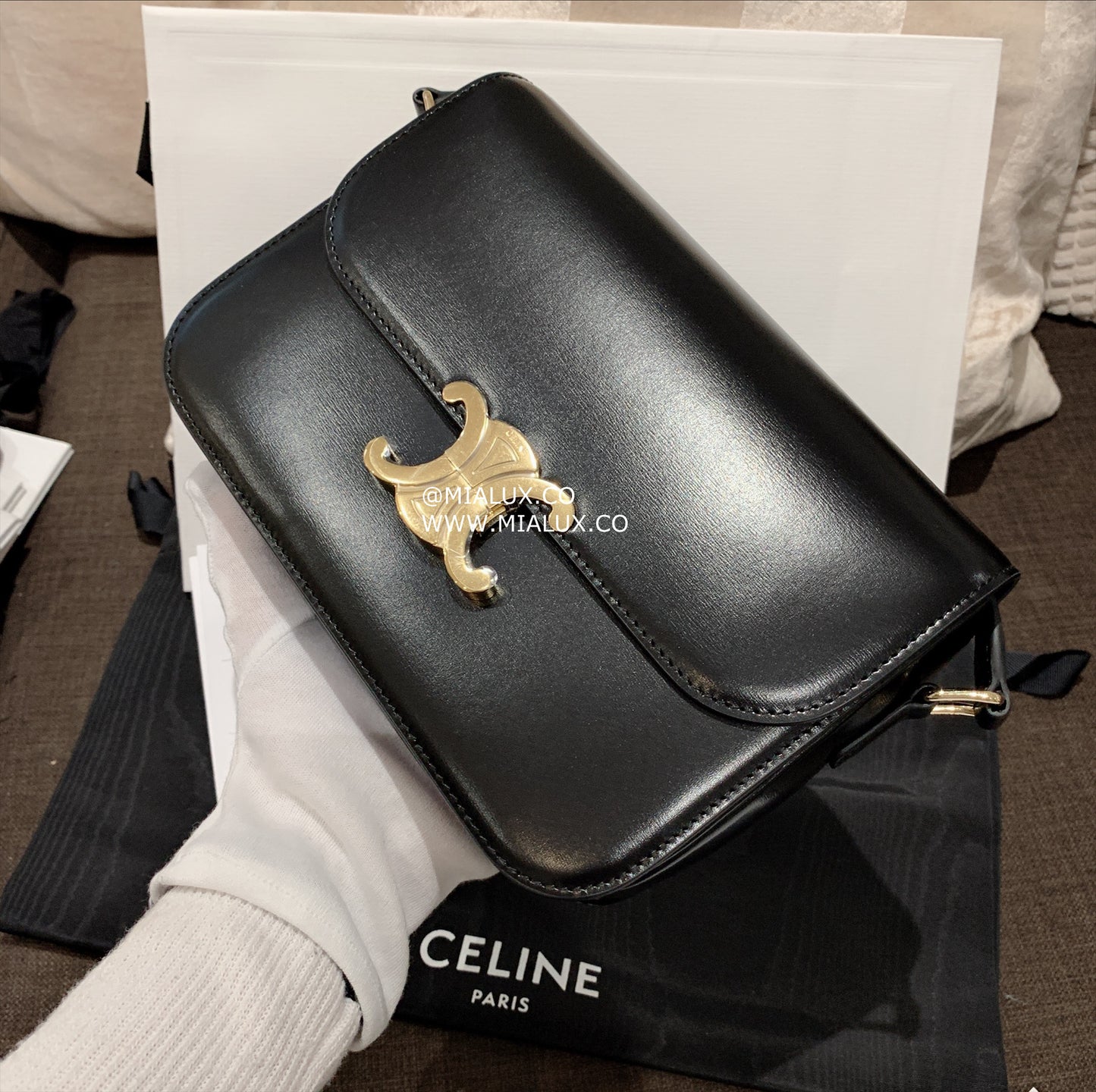 Celine▪️CLASSIQUE TRIOMPHE 中款亮面牛皮風琴包/2950E3200 🉐113000🇪🇺