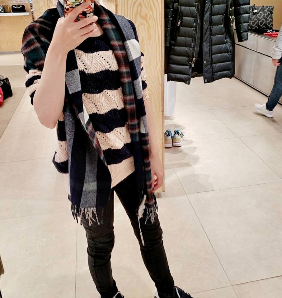 @Burberry Check Scarf 雙面格紋拼接羊毛圍巾/P149 🔥下殺🉐8210