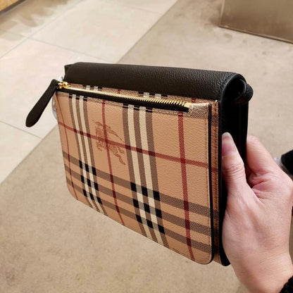 ❌@Burberry Haymarket Check 小款格紋拼皮翻蓋包/P485 🔥下殺🉐22830