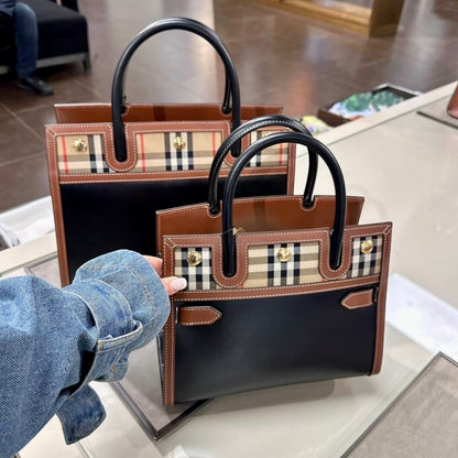 @Burberry Title Tote S 小款格紋拼皮多層托特包/P995 🔥下殺🉐45780