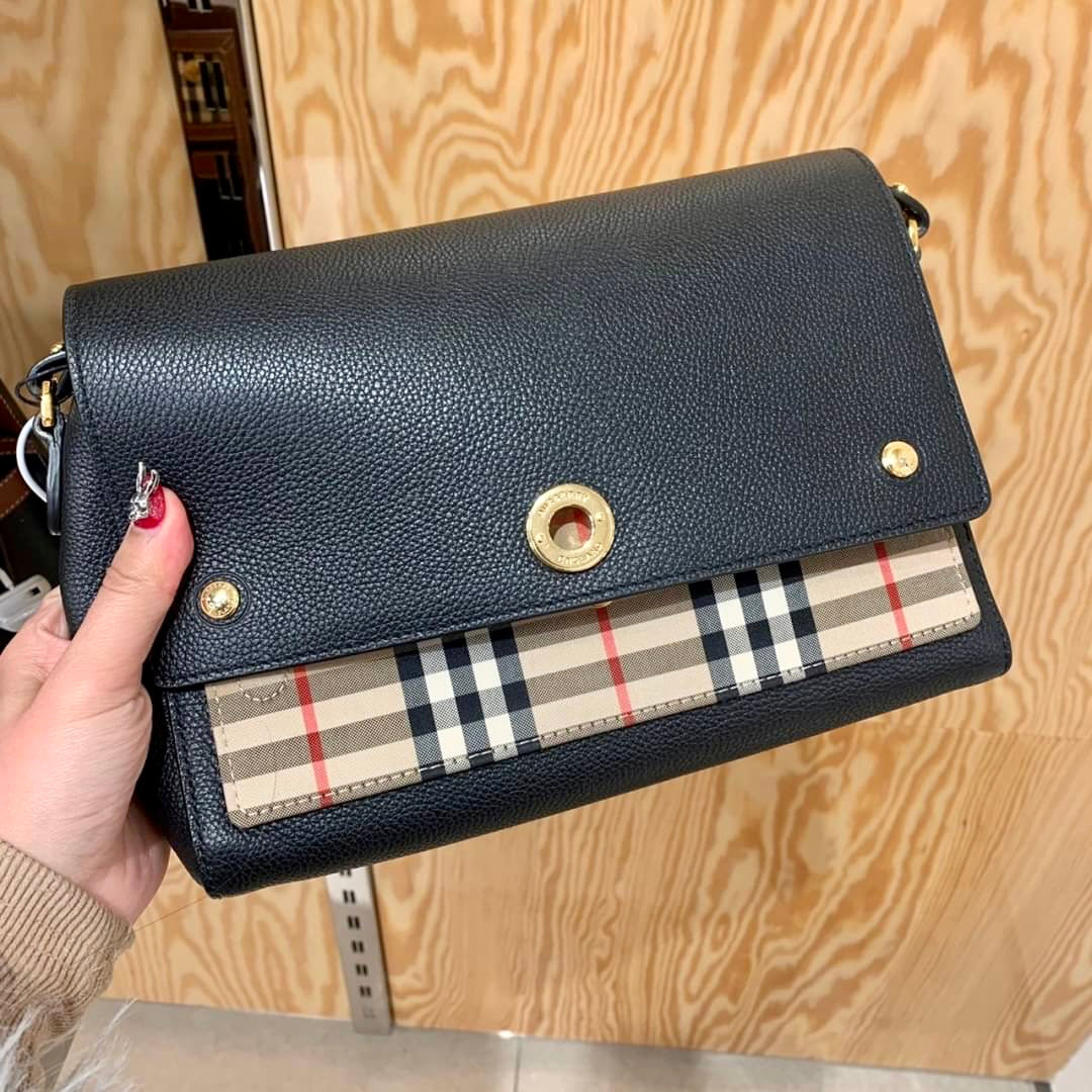 Burberry Note 格紋拼皮翻蓋側背包/1150H1035 💚折扣🉐42400