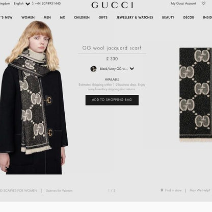Gucci Jacquard Wool Scarf 厚雙面羊毛圍巾 *£385