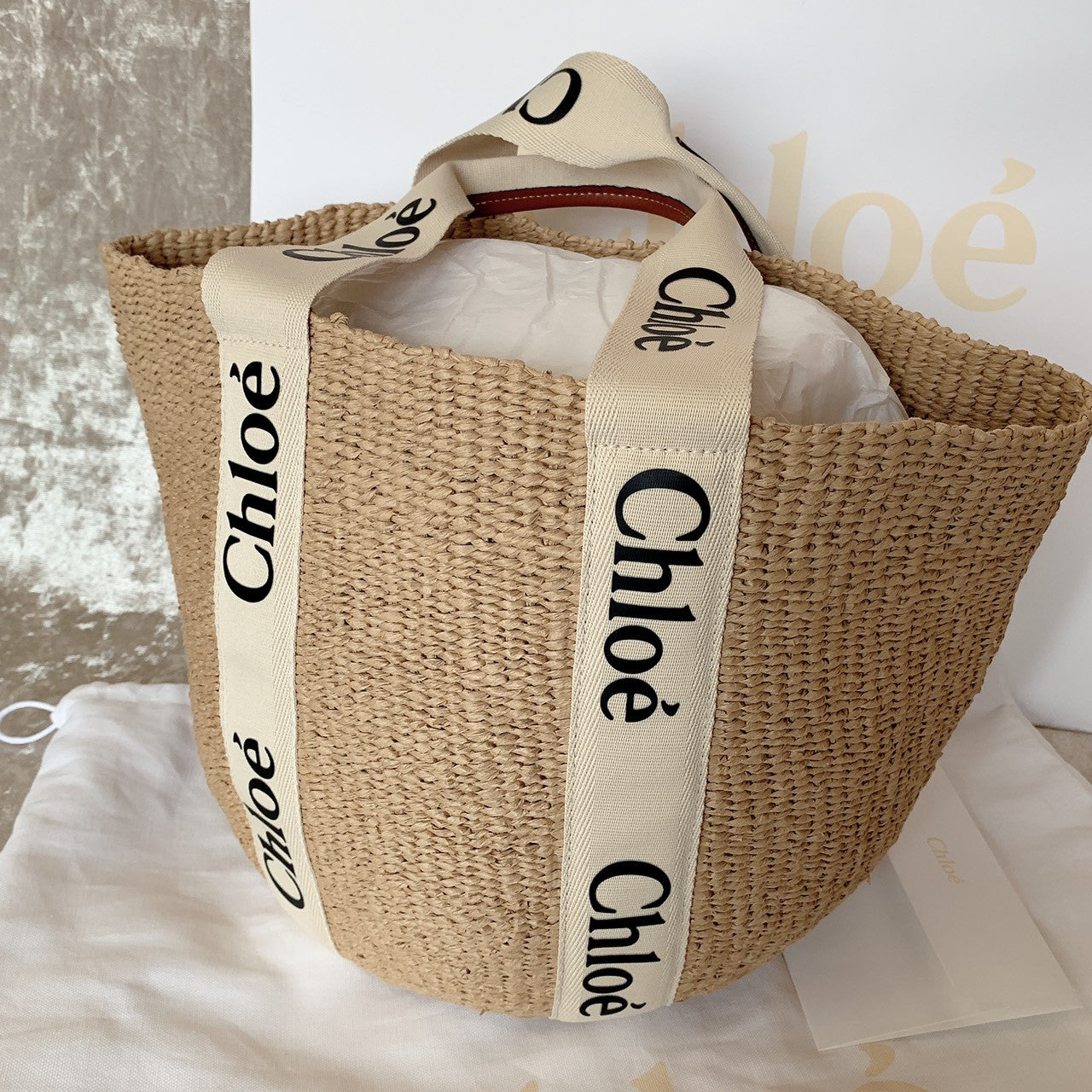 Chloe✨ WOODY BASKET L 大款草編包-米白/550C436㊙️折扣🉐19800